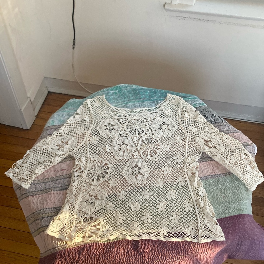 Phase One Crochet Bohemian Festival Hippie Floral/Geometric Embroidered Top MD